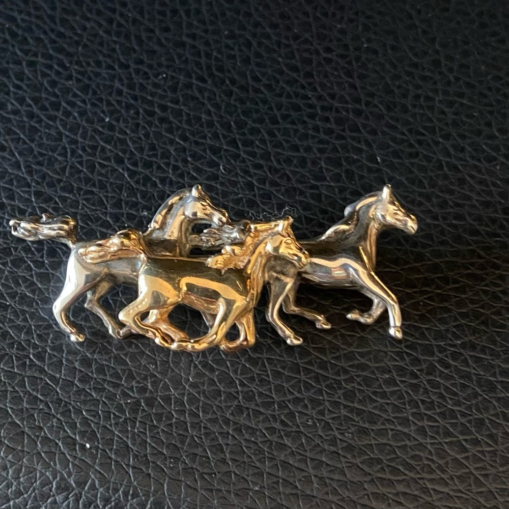 KABANA STERLING SILVER 925 14K GOLD Equestrian Stallion Running Horses Pin USA